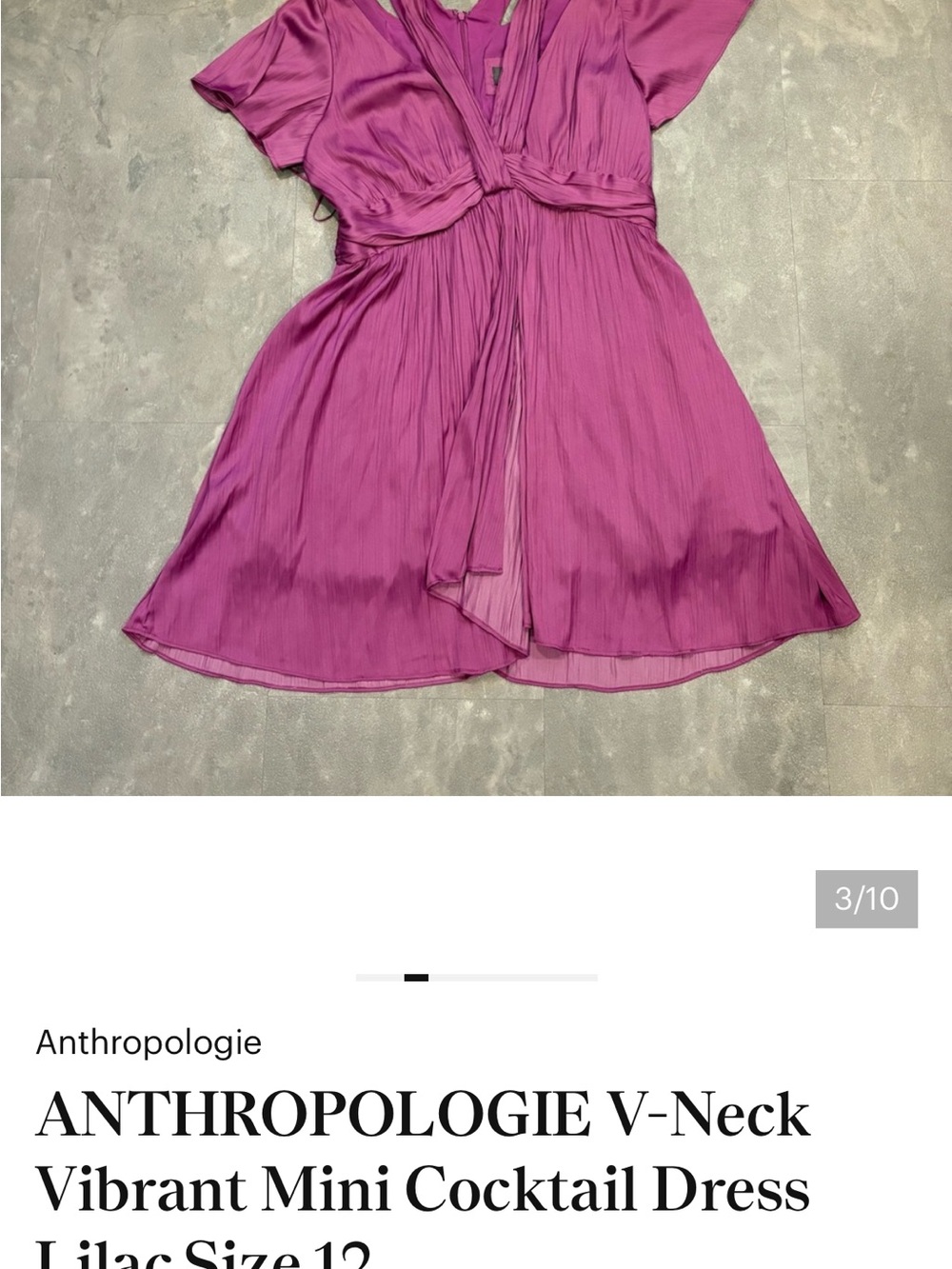 ANTHROPOLOGIE V-Neck Vibrant‎ Mini Cocktail Dress Lilac Size 12 - Picture 2 of 8